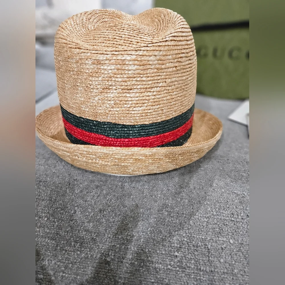 Gucci Trilby Straw Hat with Red and Green Stripe Size M EUC COMES W/ TAGS& BOX - Picture 12 of 16
